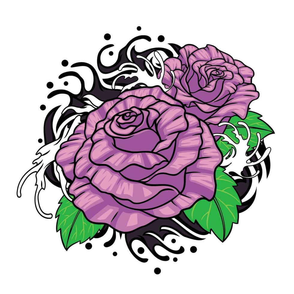 Traditinal Colored Rose Tattoo Design vector