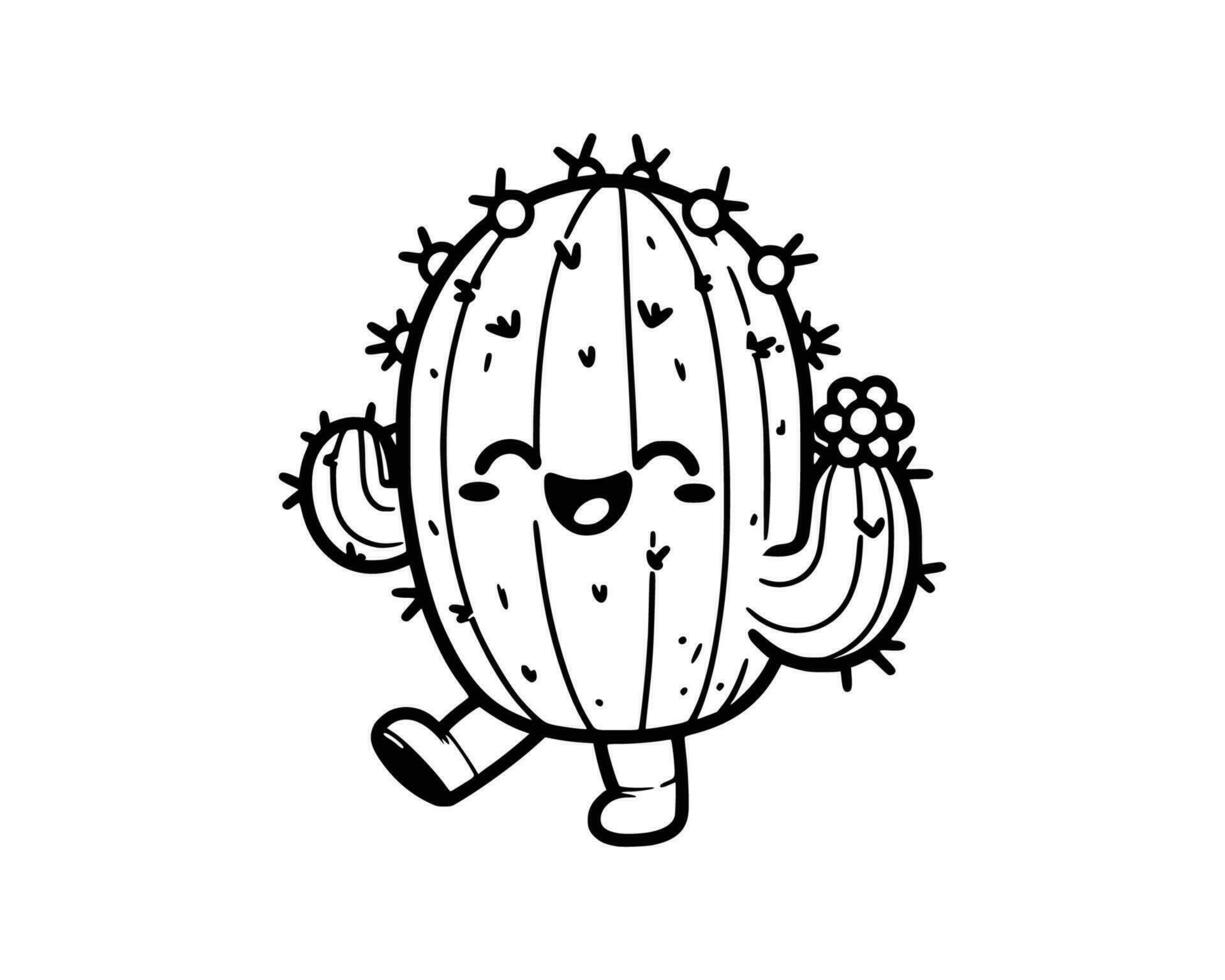 Cute Cartoon of cactus illustration for coloring book. outline line art. Printable Design. isolated white background vector