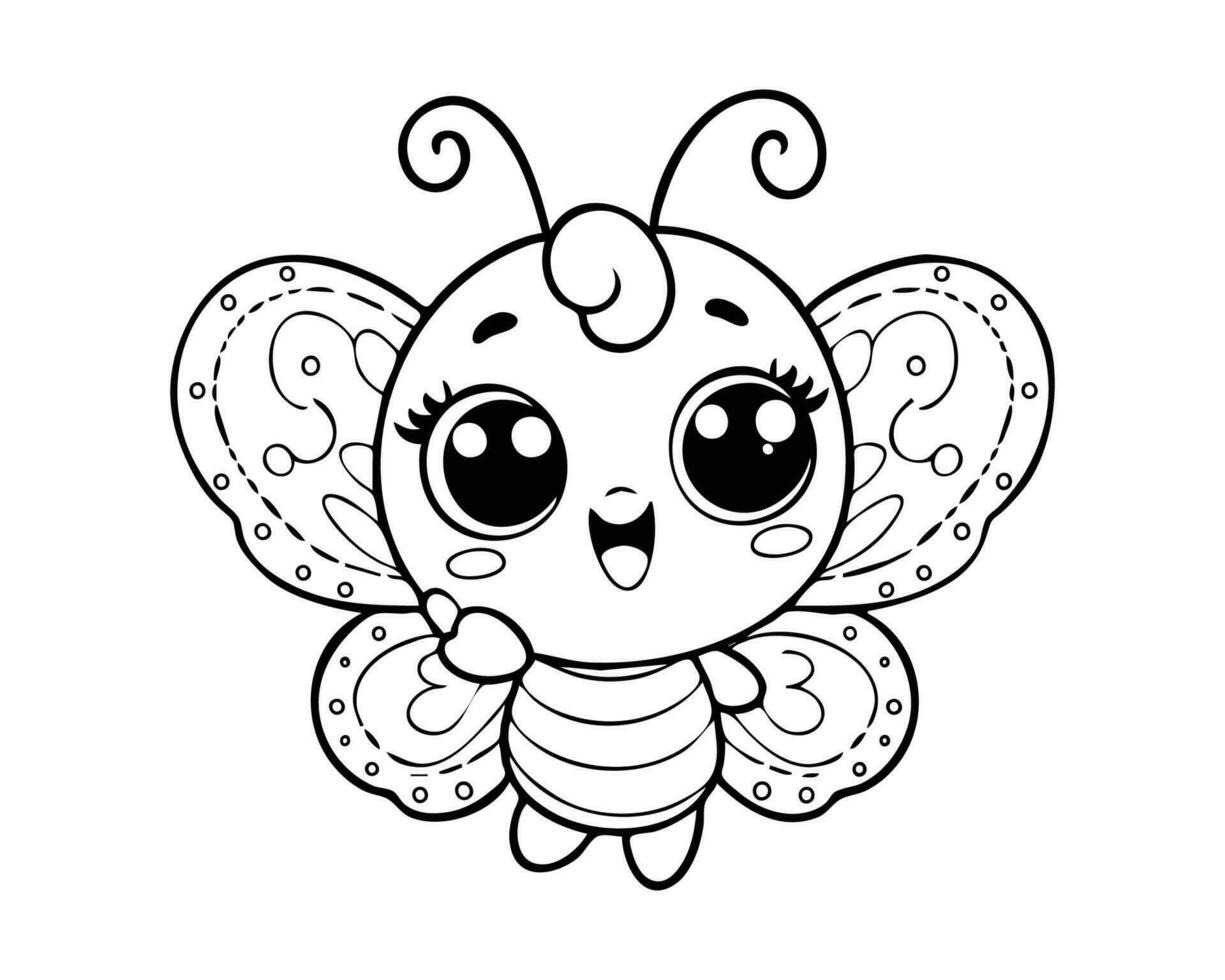 Cute Cartoon of butterfly illustration for coloring book. outline line art. Printable Design. isolated white background vector