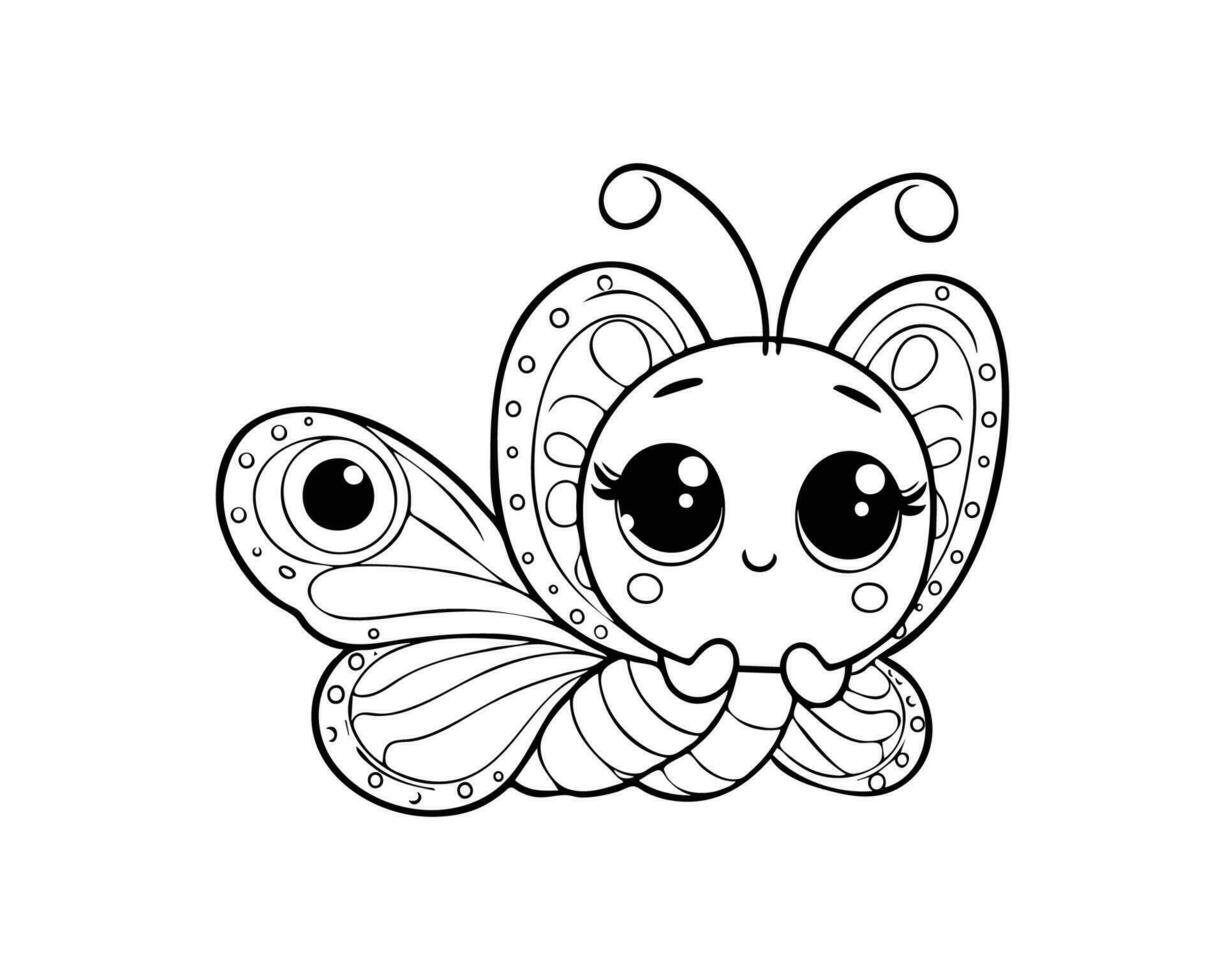 Cute Cartoon of butterfly illustration for coloring book. outline line art. Printable Design. isolated white background vector