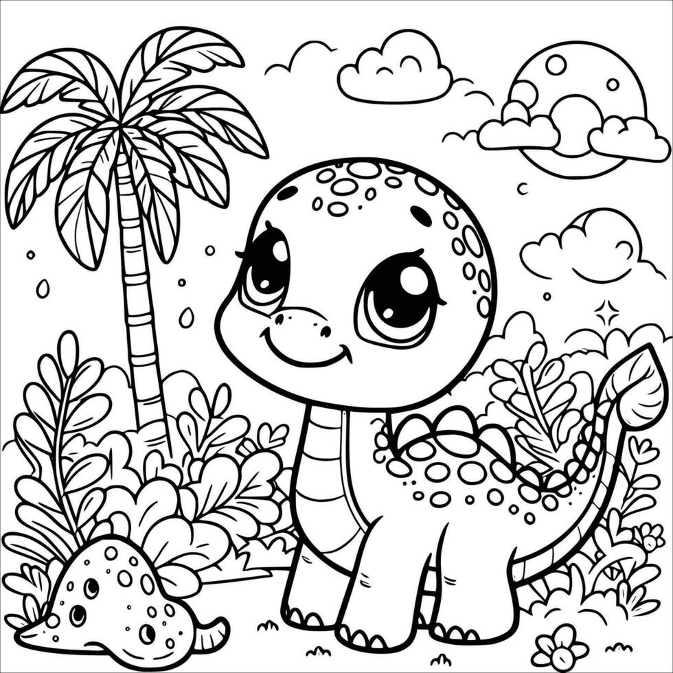 Cute baby dinosaur coloring book. outline line art. Printable Design. isolated white background vector