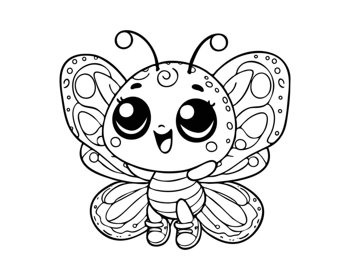 Cute Cartoon of butterfly illustration for coloring book. outline line art. Printable Design. isolated white background vector