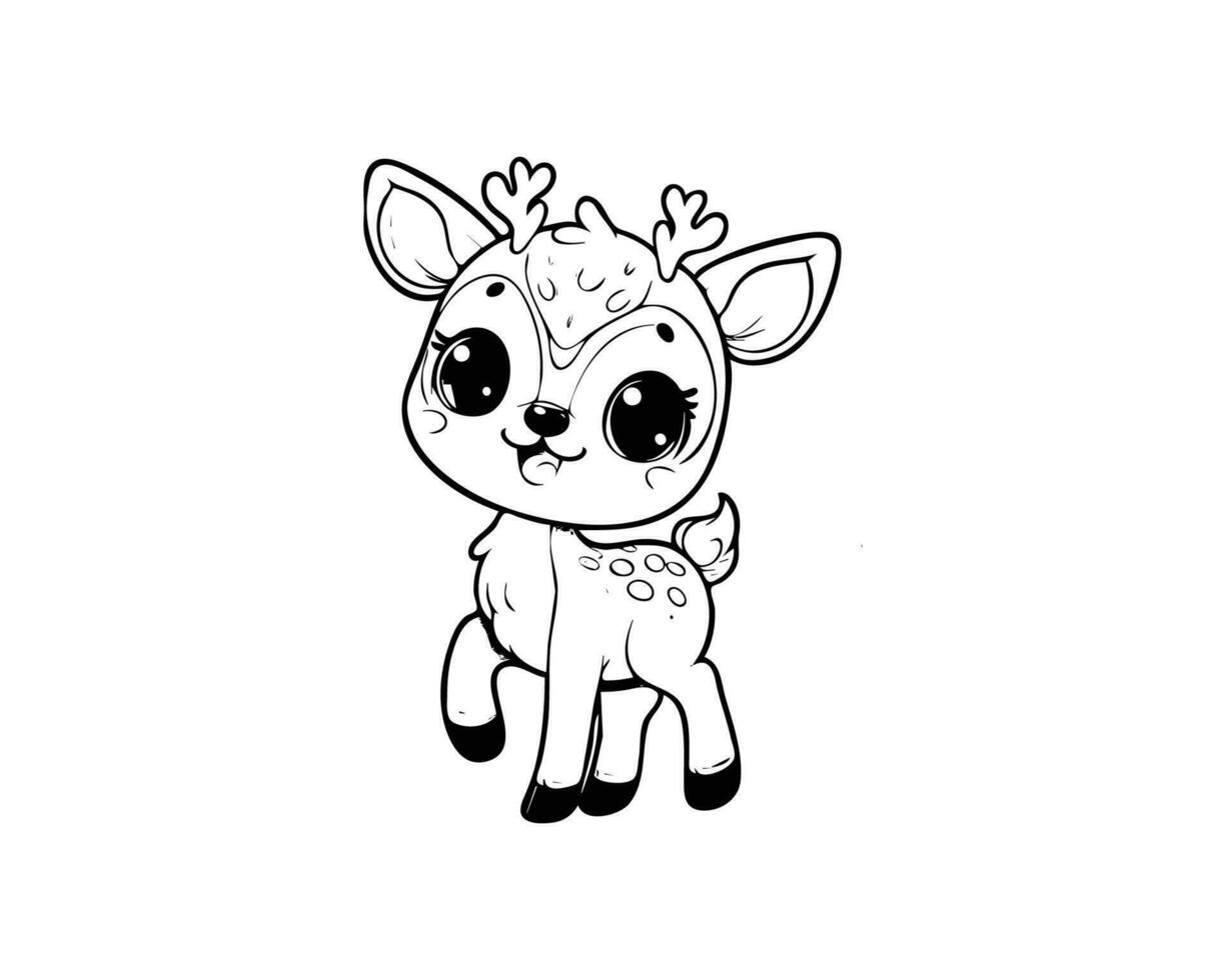 Cute Cartoon of deer illustration for coloring book. outline line art. Printable Design. isolated white background vector