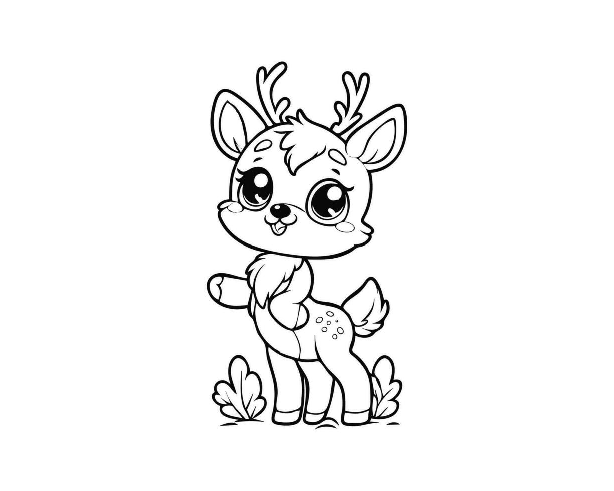 Cute Cartoon of deer illustration for coloring book. outline line art. Printable Design. isolated white background vector