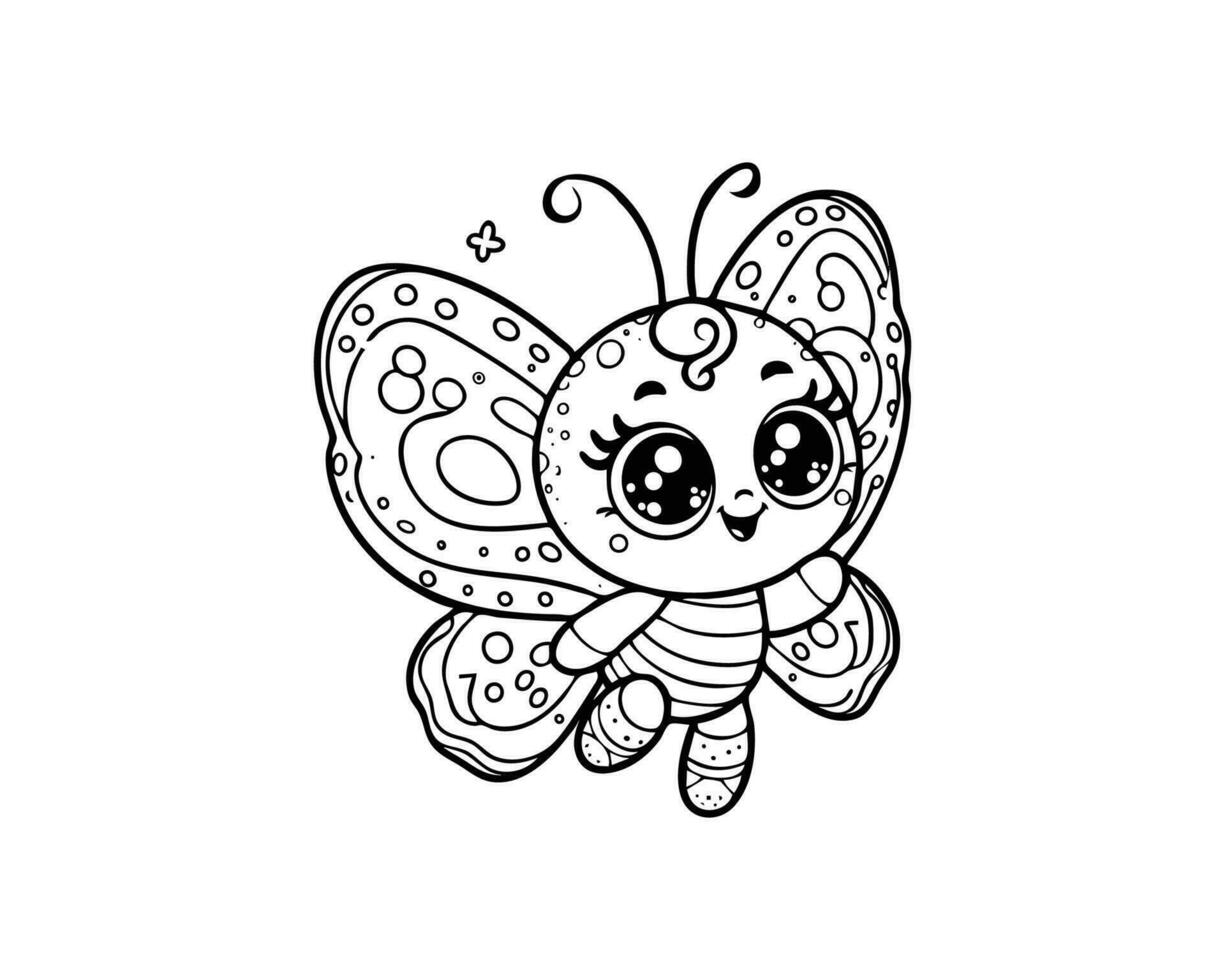 Cute Cartoon of butterfly illustration for coloring book. outline line art. Printable Design. isolated white background vector