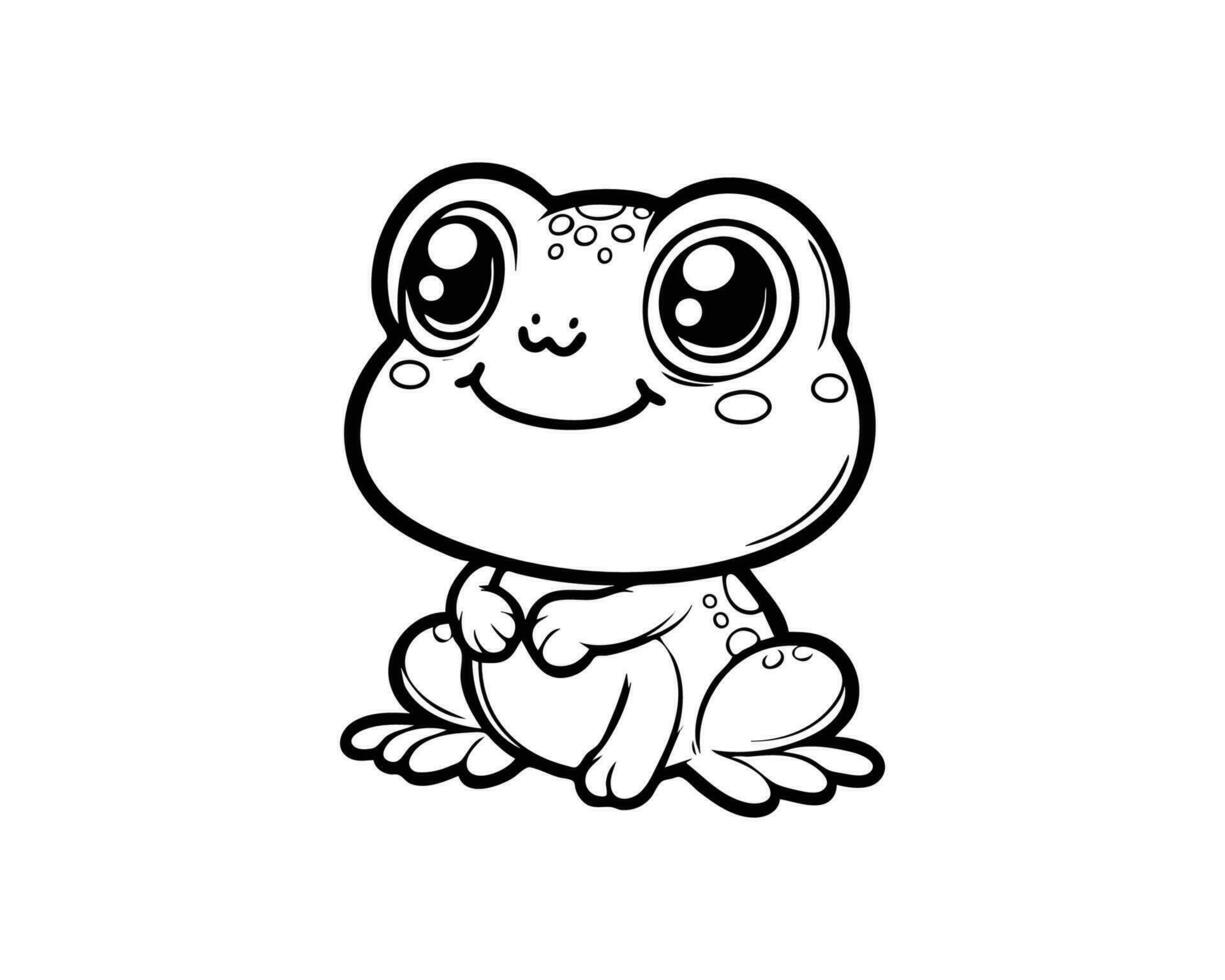 Cute Cartoon of frog coloring book. outline line art. Printable Design. isolated white background vector