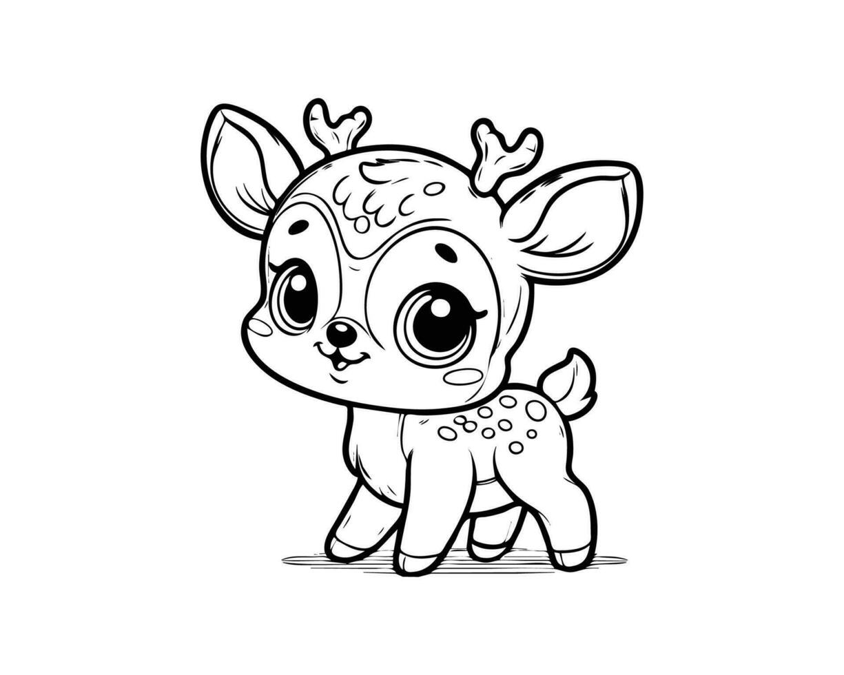 Cute Cartoon of deer illustration for coloring book. outline line art. Printable Design. isolated white background vector