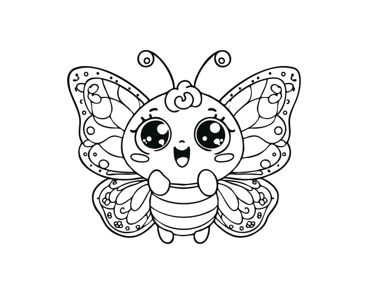 Cute Cartoon of butterfly illustration for coloring book. outline line art. Printable Design. isolated white background vector