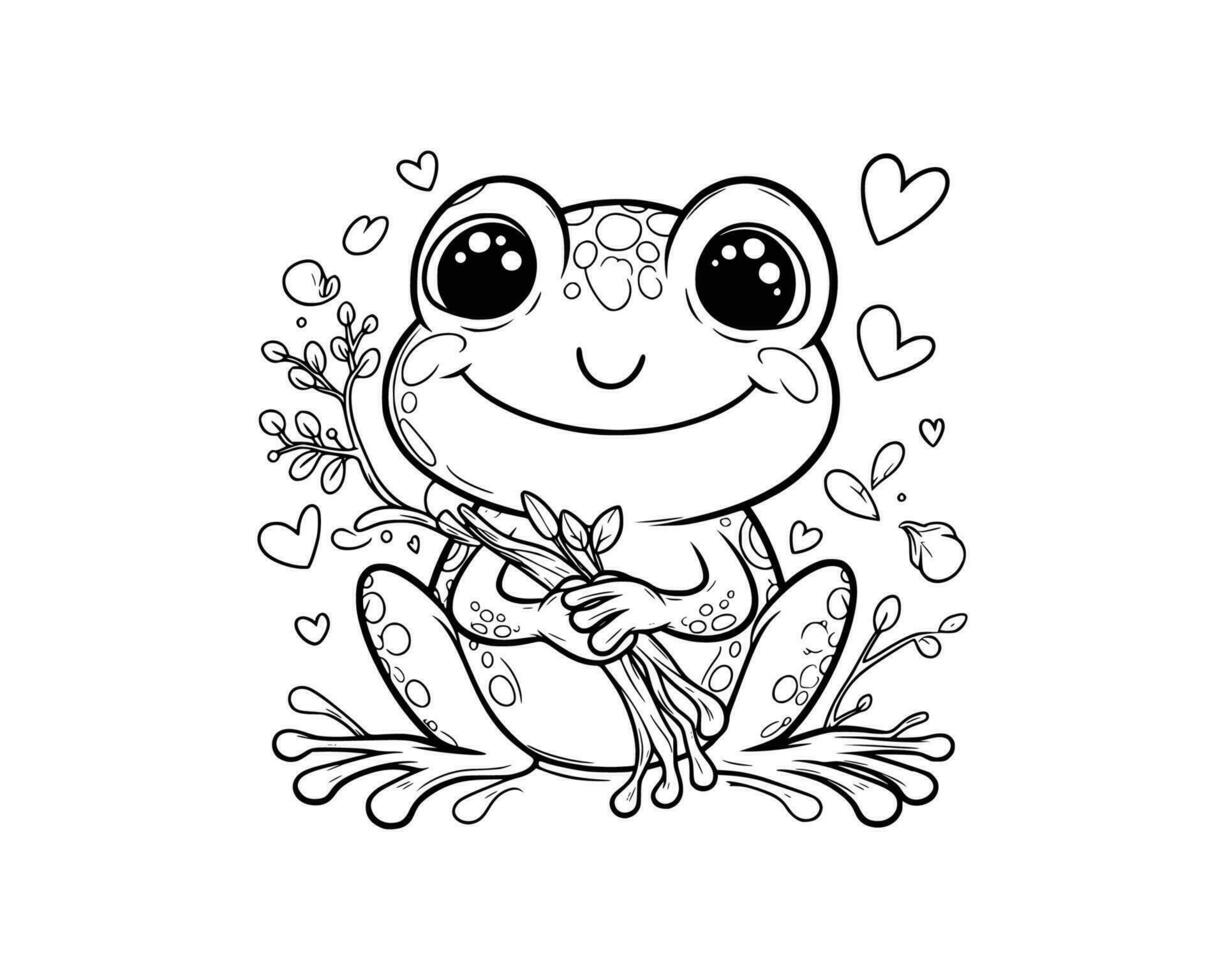 Cute Cartoon of frog coloring book. outline line art. Printable Design. isolated white background vector