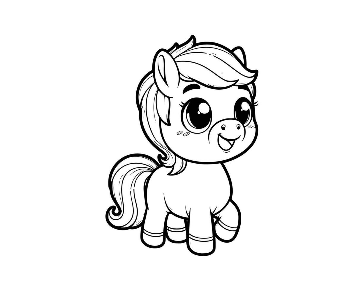 Cute Cartoon of horse coloring book. outline line art. Printable Design. isolated white background vector