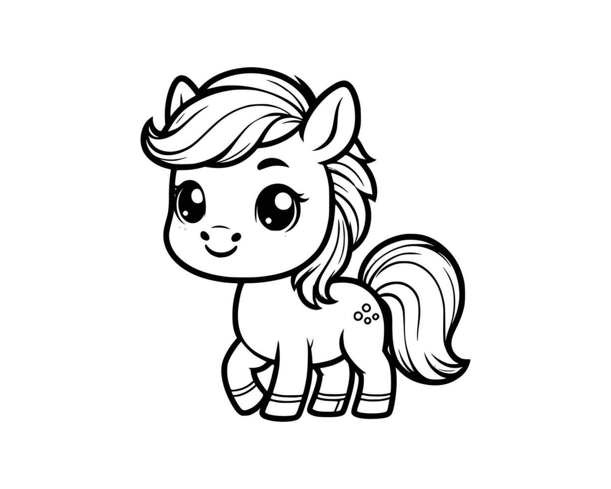 Cute Cartoon of horse coloring book. outline line art. Printable Design. isolated white background vector