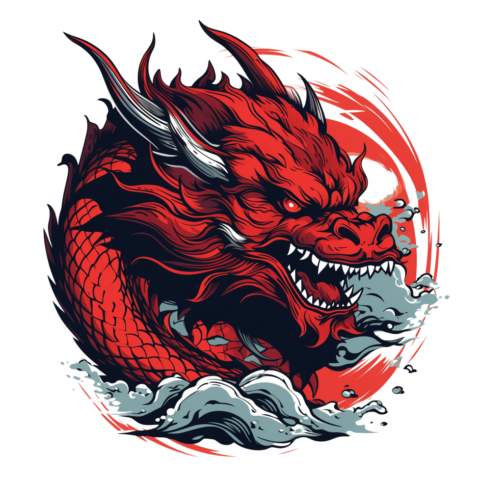 AI generated Illustration the head of red dragon png