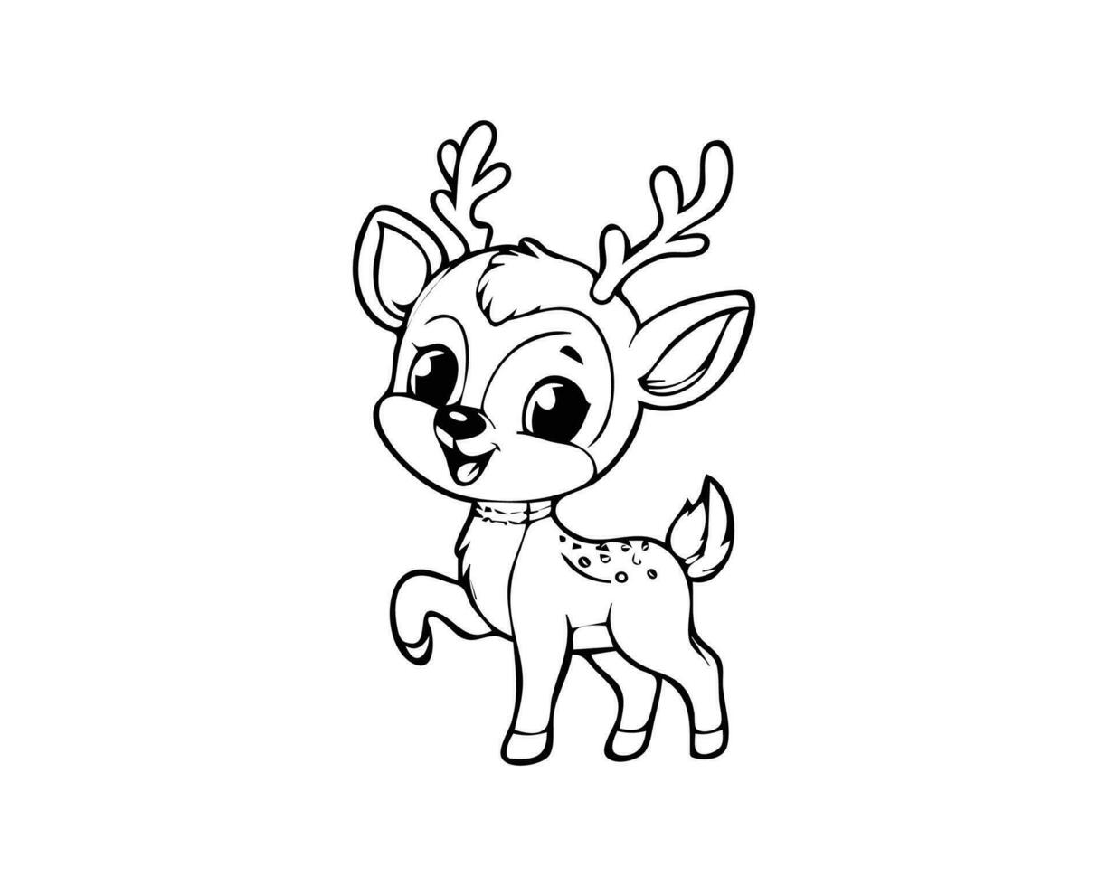 Cute Cartoon of deer illustration for coloring book. outline line art. Printable Design. isolated white background vector