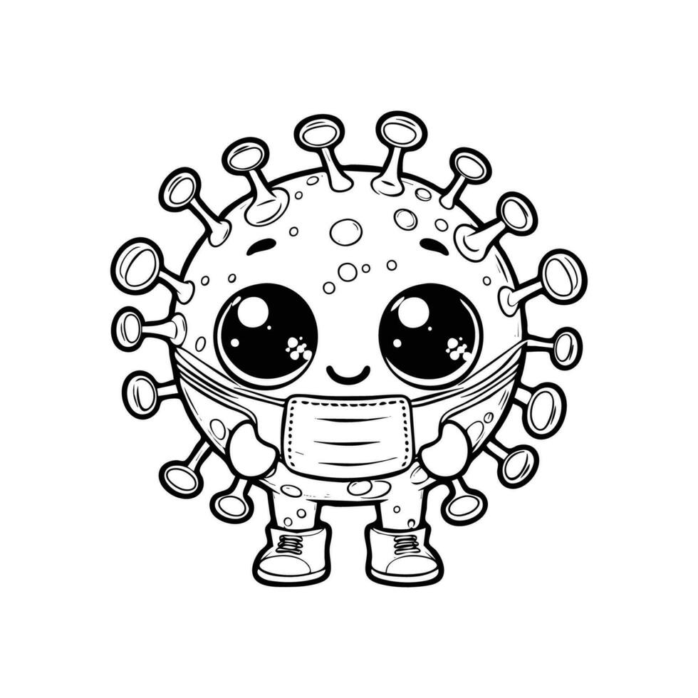Cute Cartoon of virus coloring book. outline line art. Printable Design. isolated white background vector