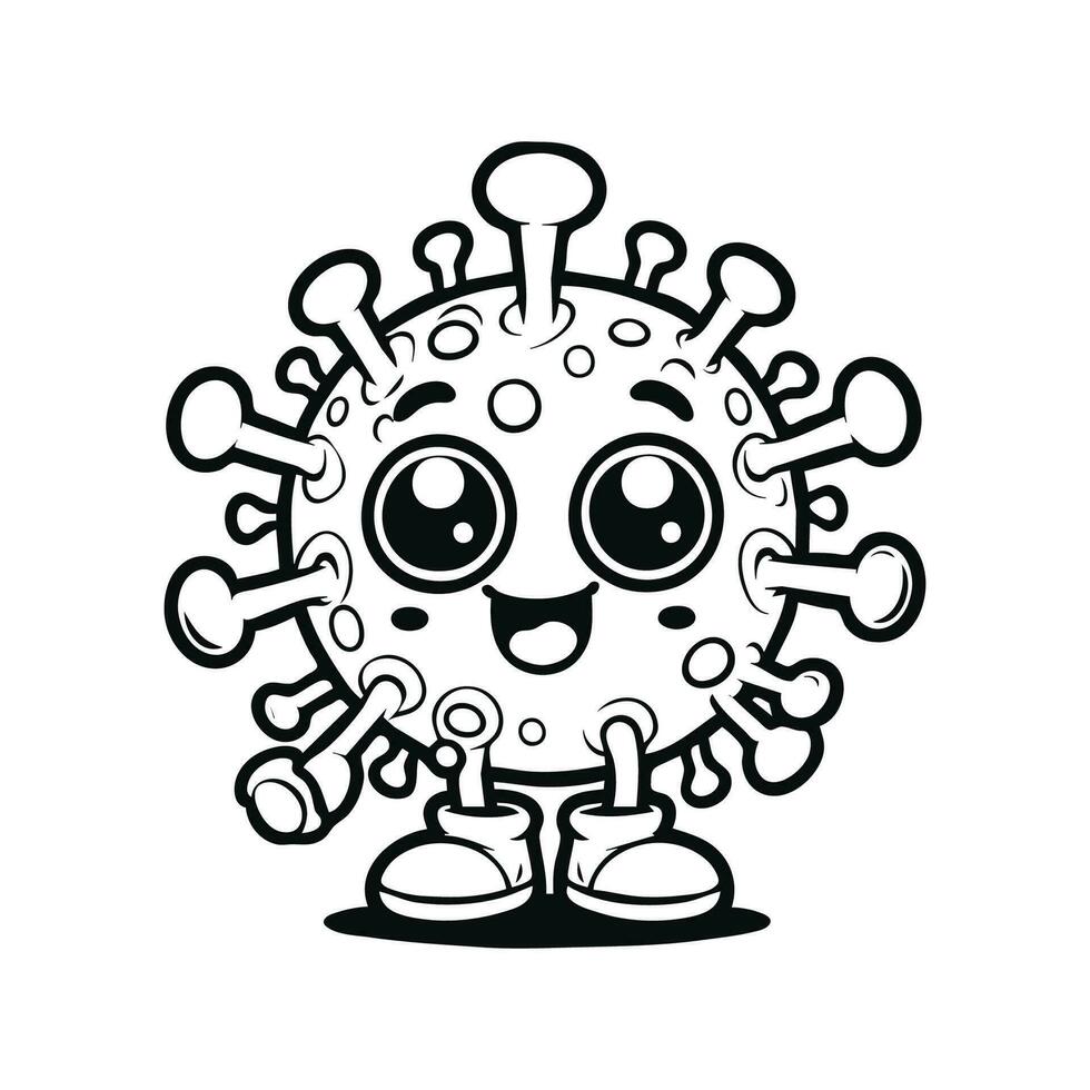 Cute Cartoon of virus coloring book. outline line art. Printable Design. isolated white background vector