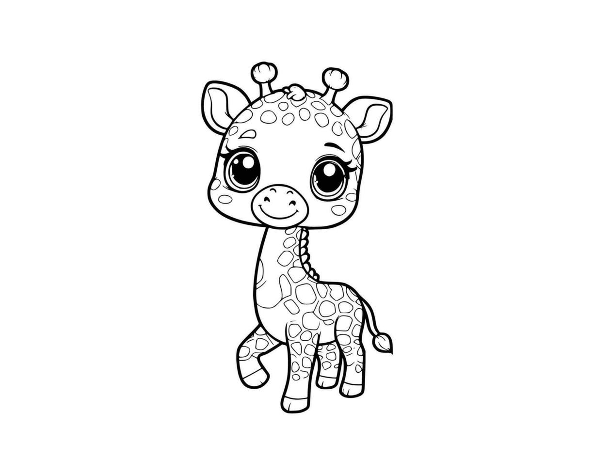 Cute Cartoon of giraffe coloring book. outline line art. Printable Design. isolated white background vector