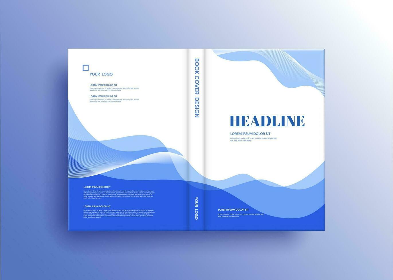 Brochure template layout, cover design annual report, magazine, flyer in A4 with blue wavy lines for business, education, advertisement. Vector illustration.