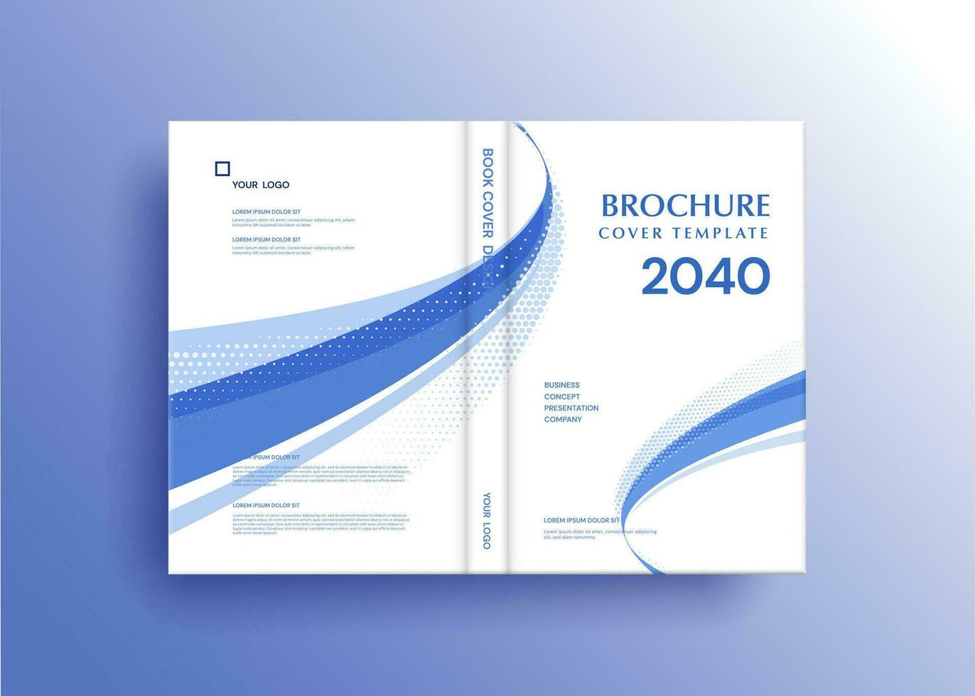 Brochure template layout, cover design annual report, magazine, flyer in A4 with blue wavy lines for business, education, advertisement. Vector illustration.