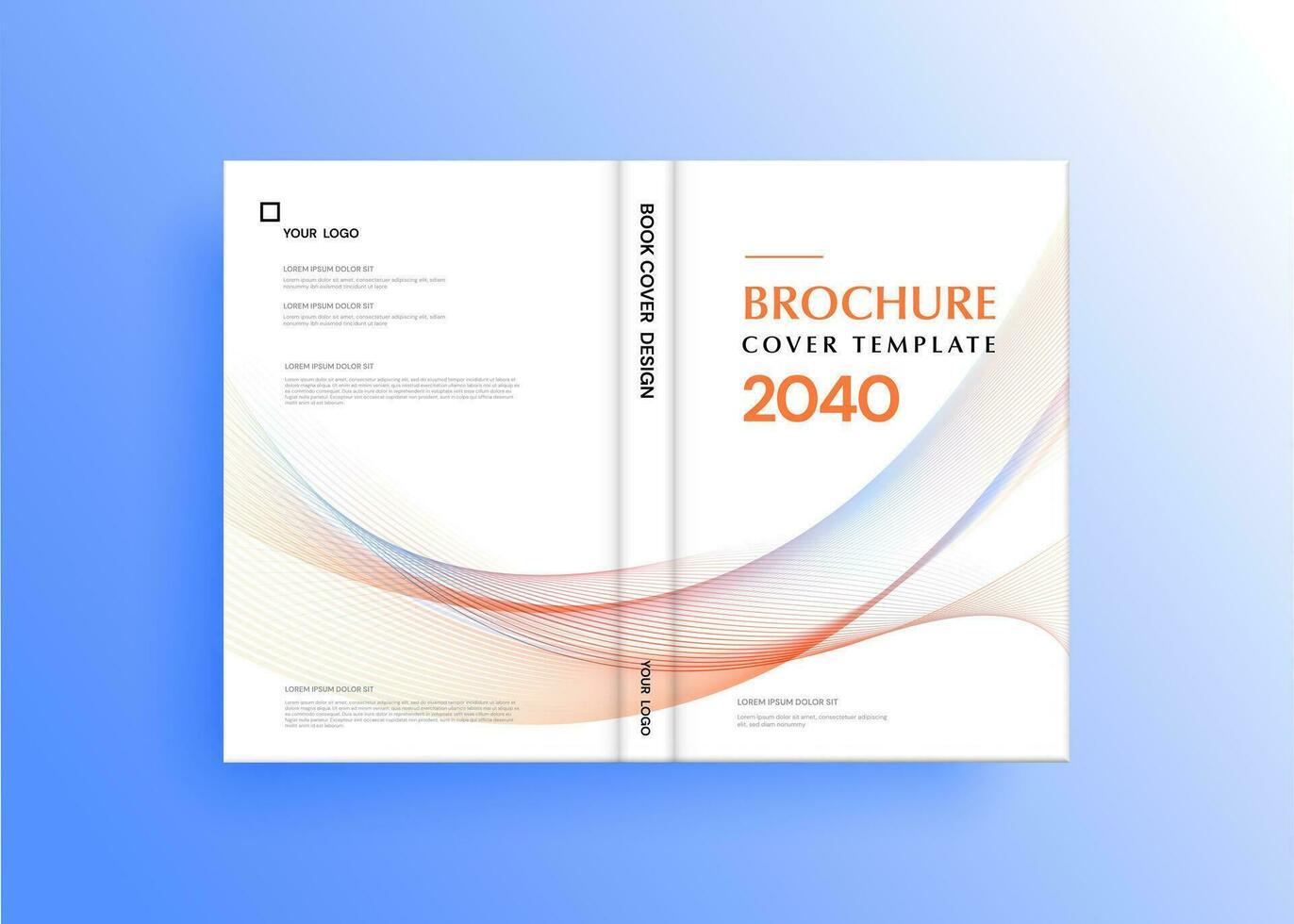 Brochure template layout, cover design annual report, magazine, flyer in A4 with blue wavy lines for business, education, advertisement. Vector illustration.