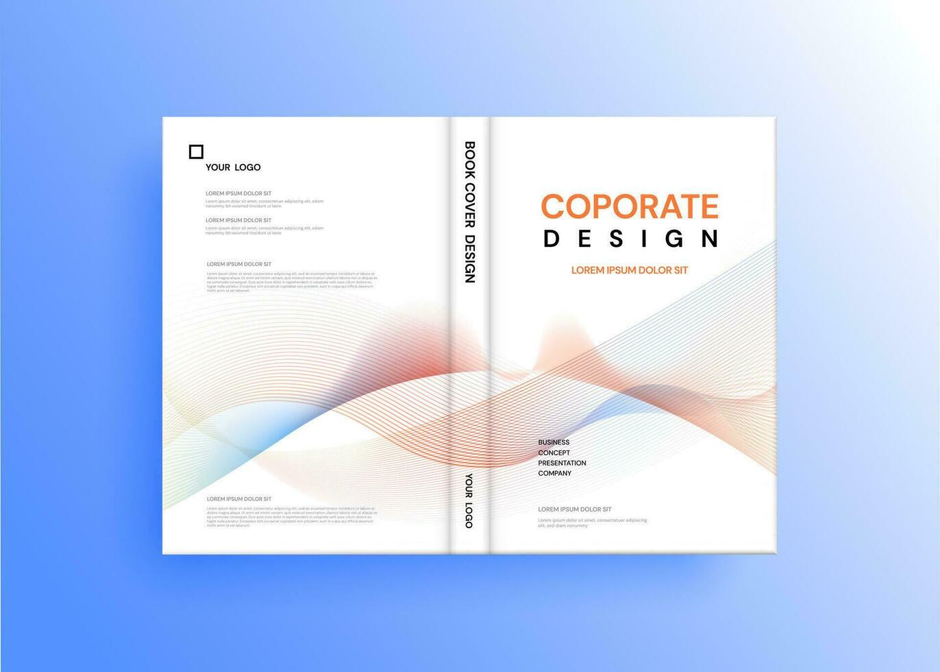 Brochure template layout, cover design annual report, magazine, flyer in A4 with blue wavy lines for business, education, advertisement. Vector illustration.