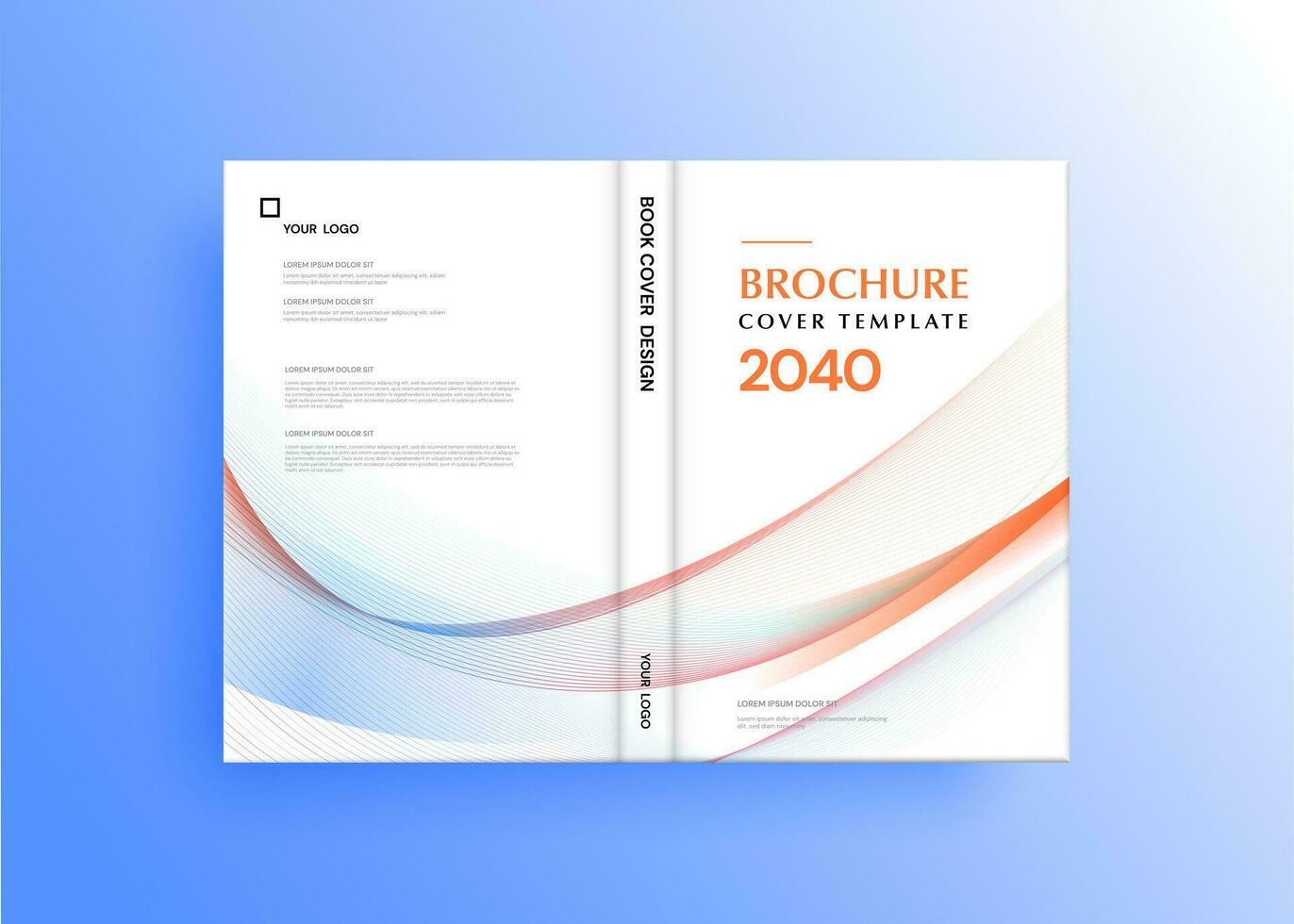 Brochure template layout, cover design annual report, magazine, flyer in A4 with blue wavy lines for business, education, advertisement. Vector illustration.