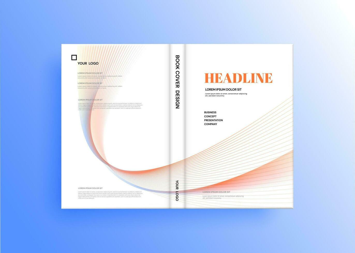 Brochure template layout, cover design annual report, magazine, flyer in A4 with blue wavy lines for business, education, advertisement. Vector illustration.