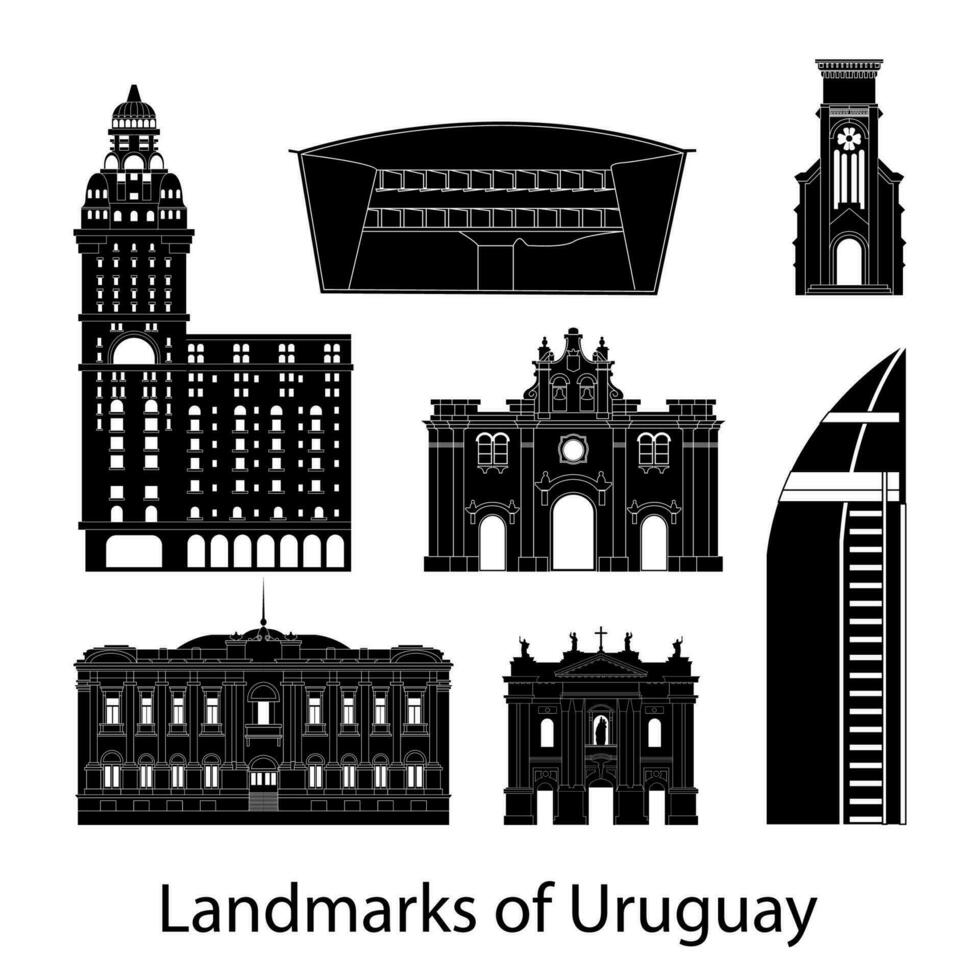 conjunto de Uruguay famoso puntos de referencia por silueta estilo vector