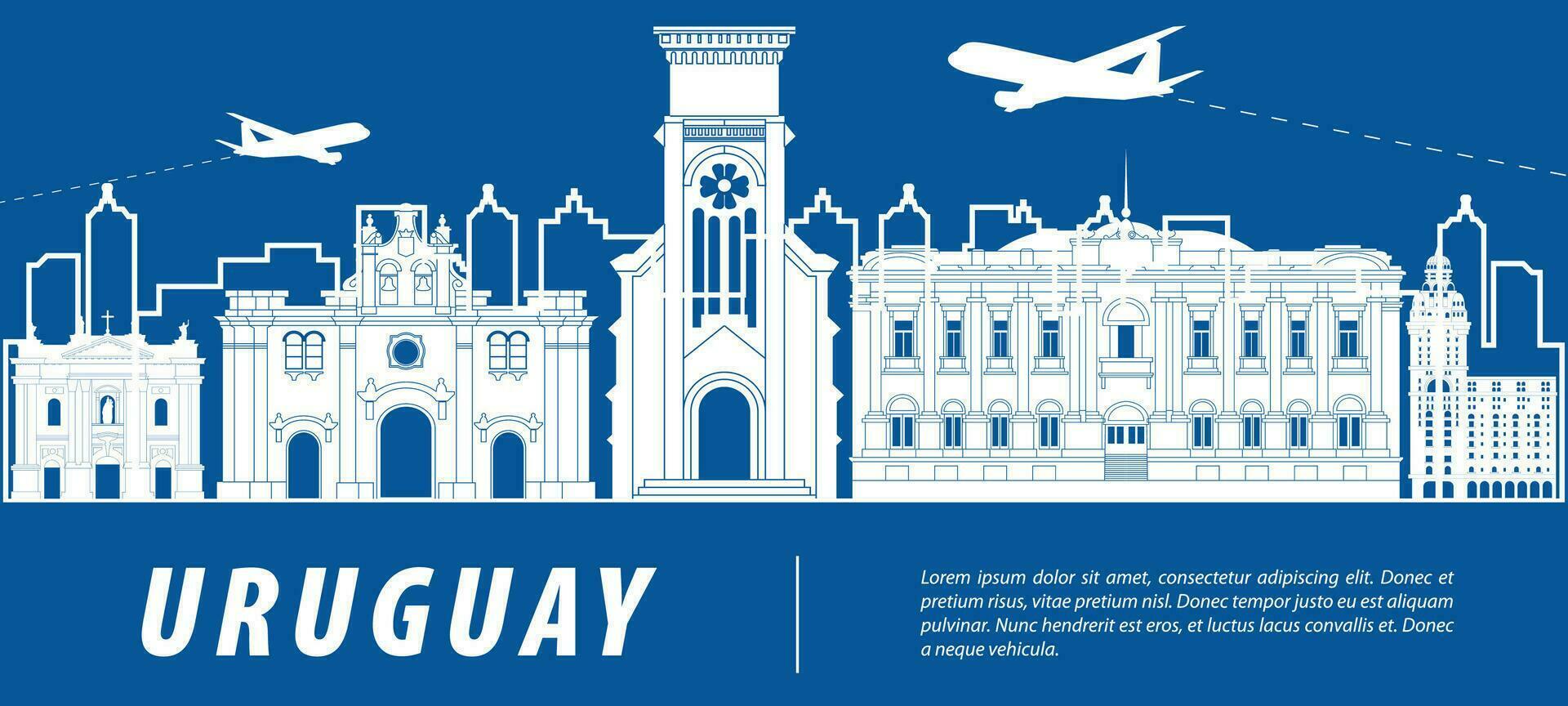 Uruguay famoso punto de referencia silueta con rojo y blanco color diseño vector