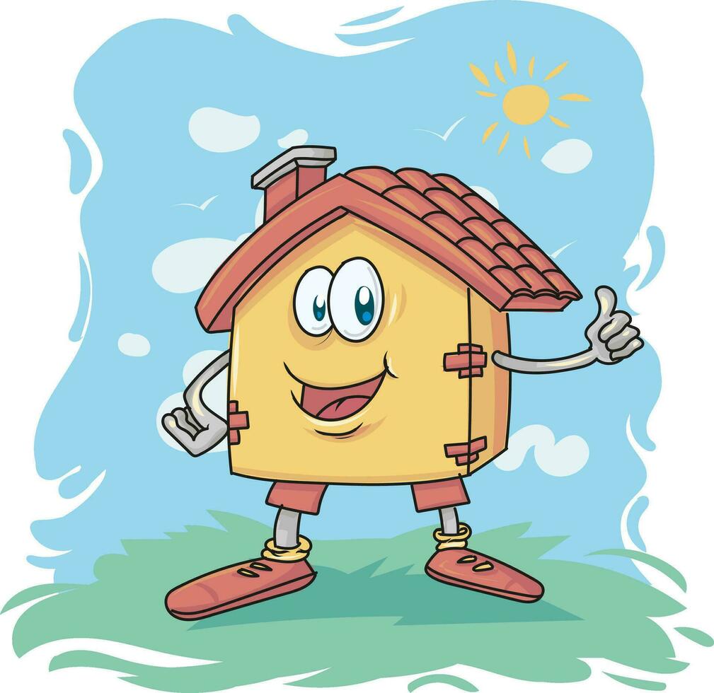 House Cartoon Character on sky background vector