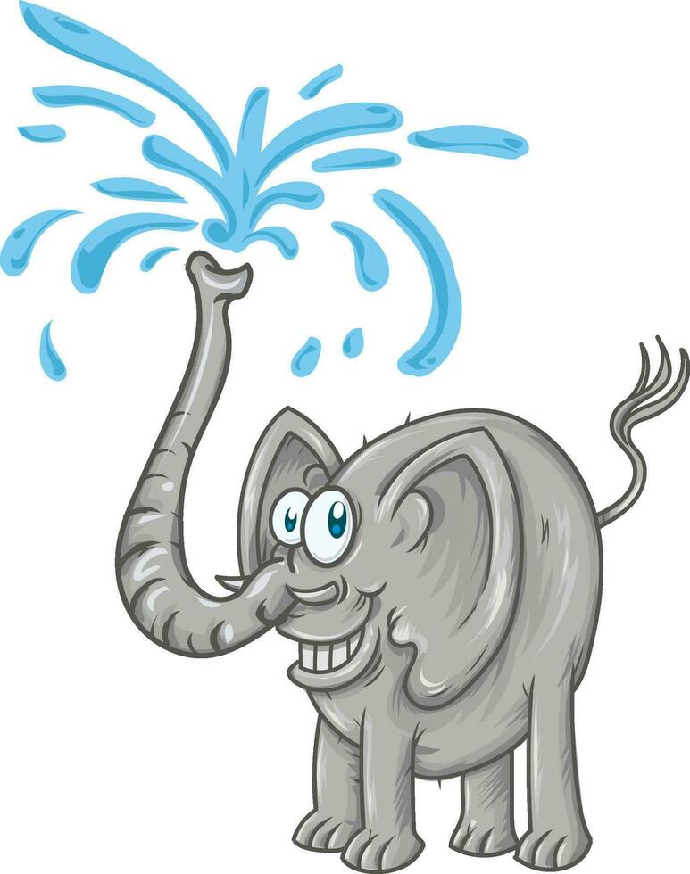 cartoon elephant spraying water. Doodle illustration in vector. Cute vector elephant