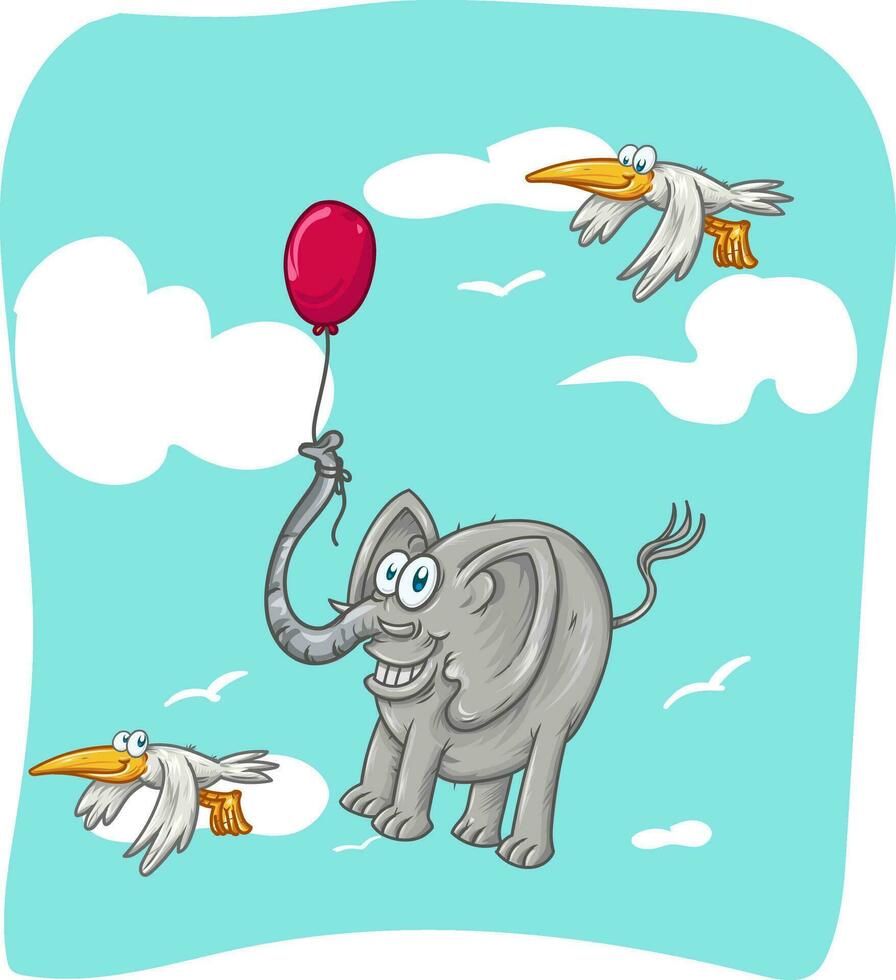 Flying elephant with balloon vector