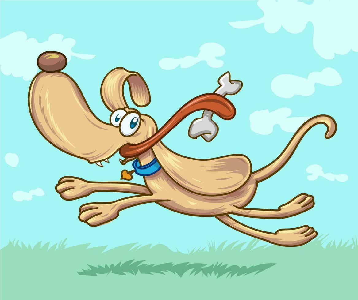 funny dog jumps with the bone in the park vector