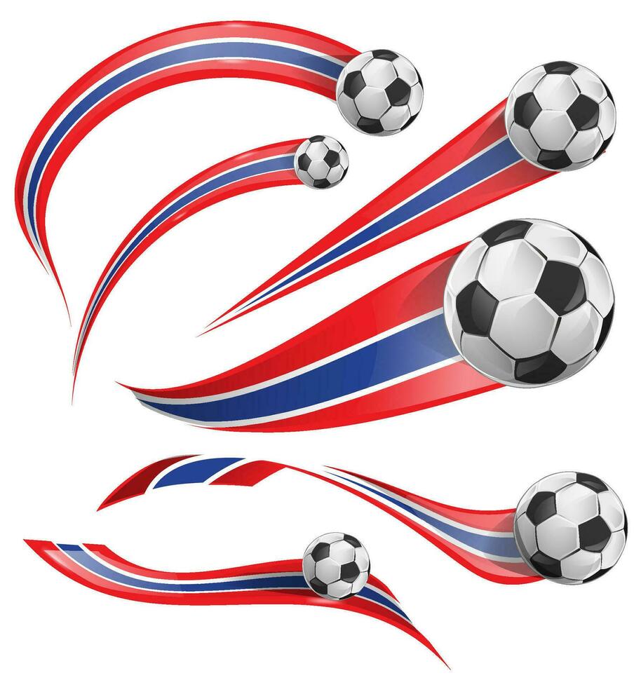 Costa Rica and Thailand flag set with soccer ball set icon. vector illustration