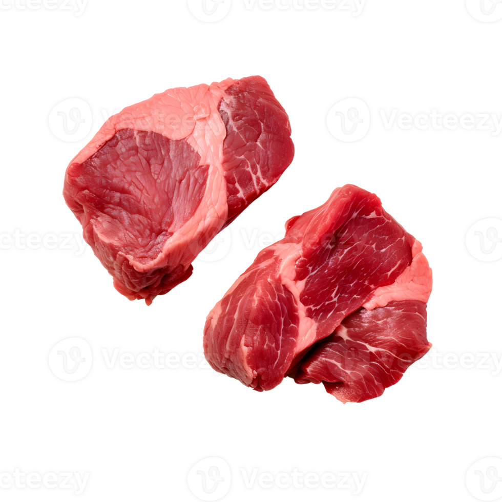 AI generated Top view of piece of raw meat without background. Transparent PNG inside
