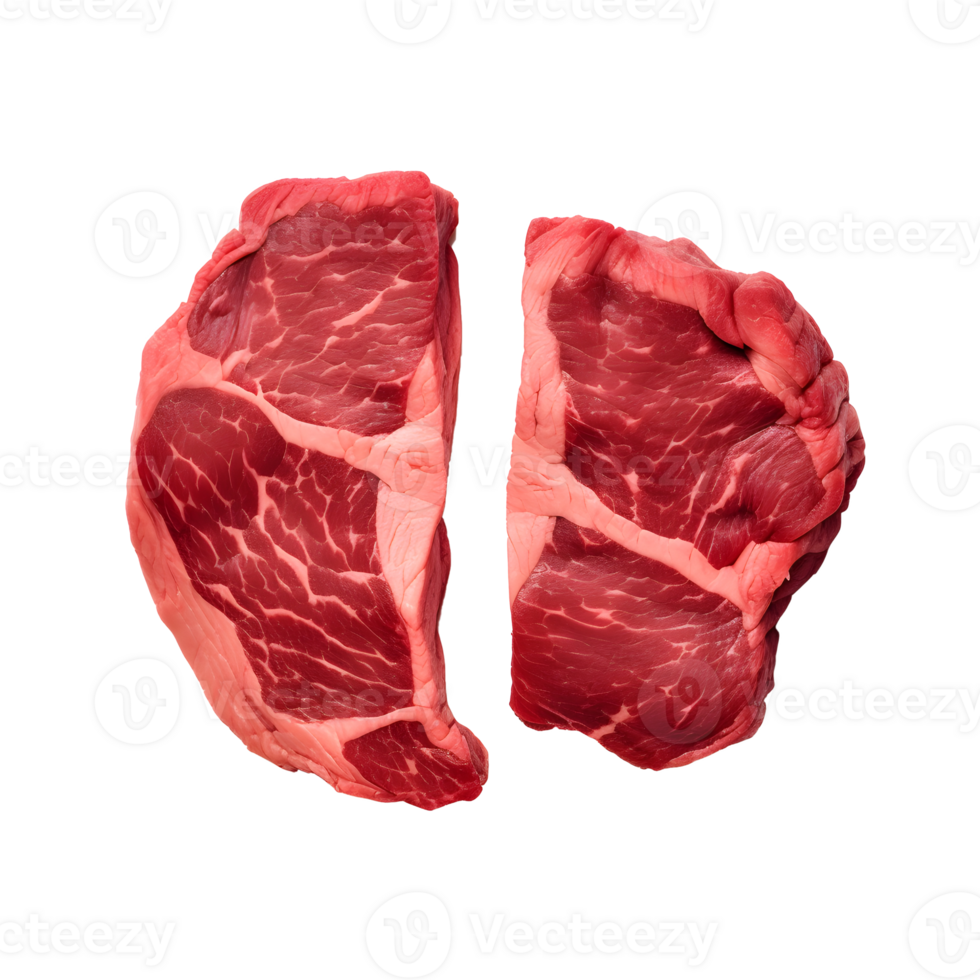AI generated Top view of piece of raw meat without background. Transparent PNG inside