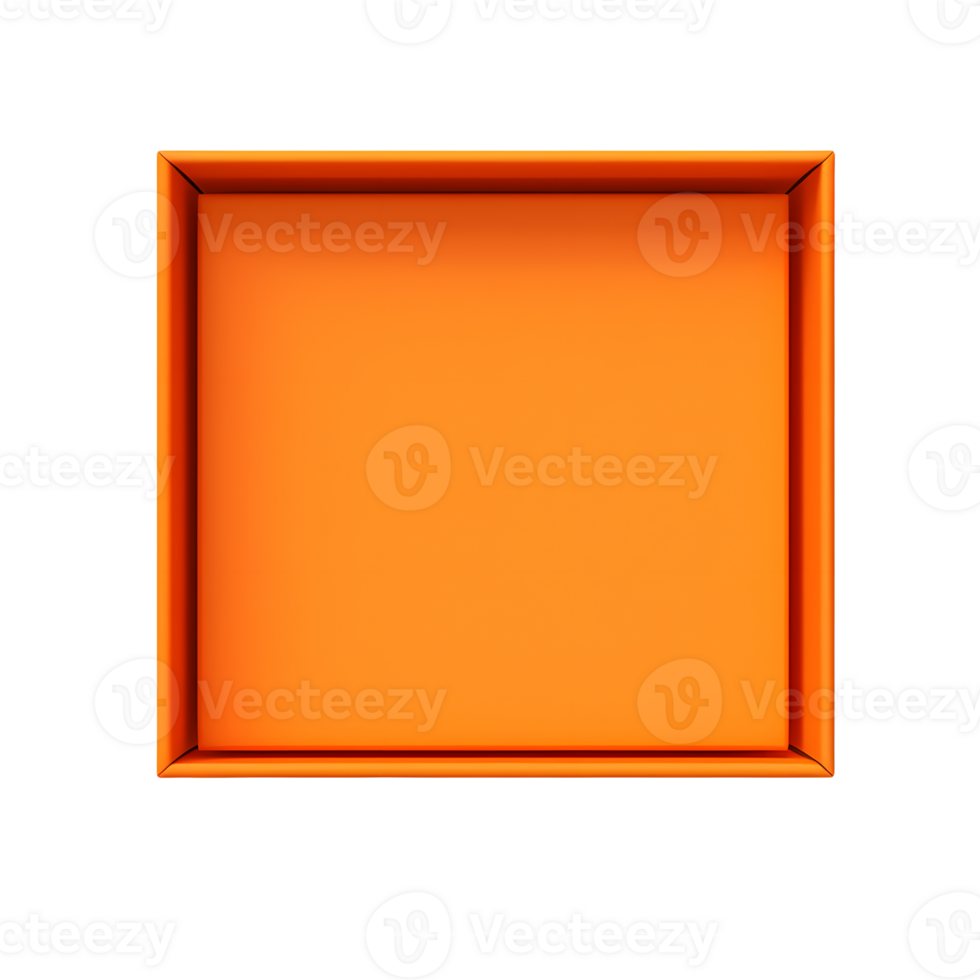 AI generated Top view of orange opened box with empty space for product display or similar cases. Ready for mockup. Transparent PNG inside