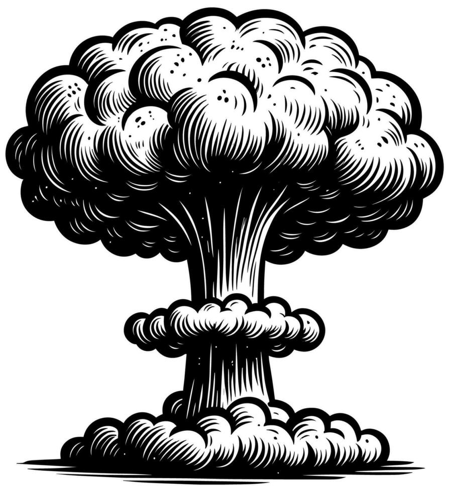 nuclear bomba seta nube xilografía vector