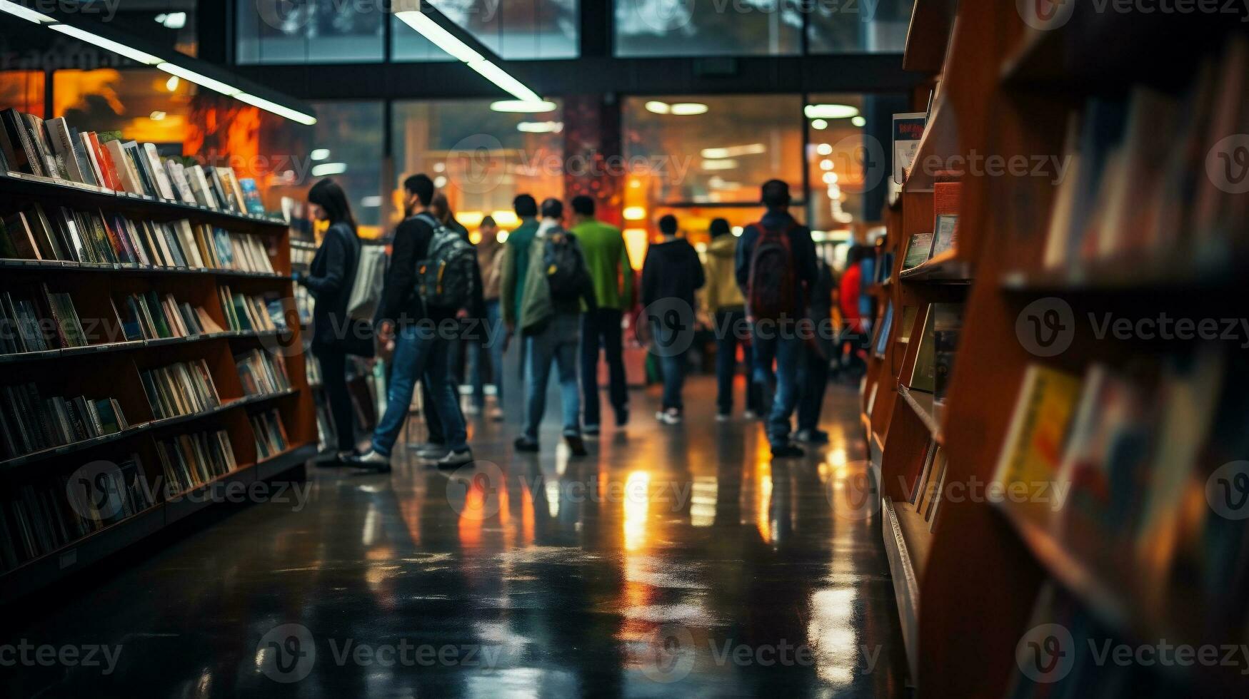AI generated Group of people standing in library and reading books. Education concept. photo