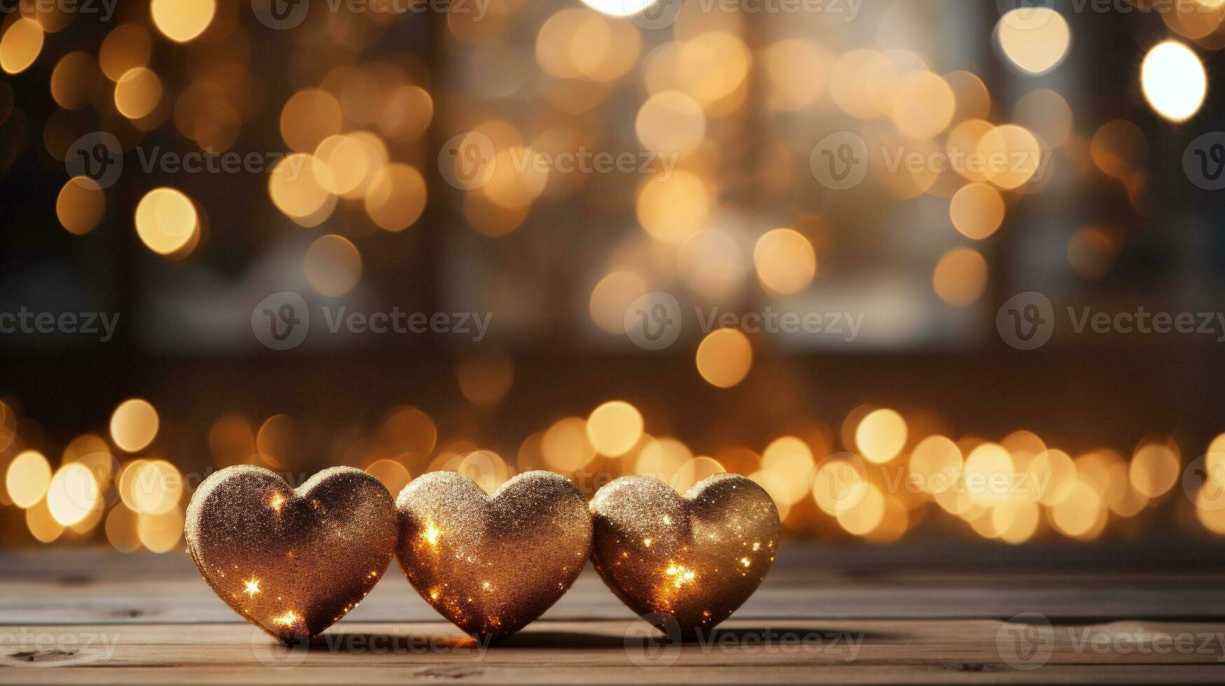 AI generated Valentine's day background with hearts and bokeh lights photo