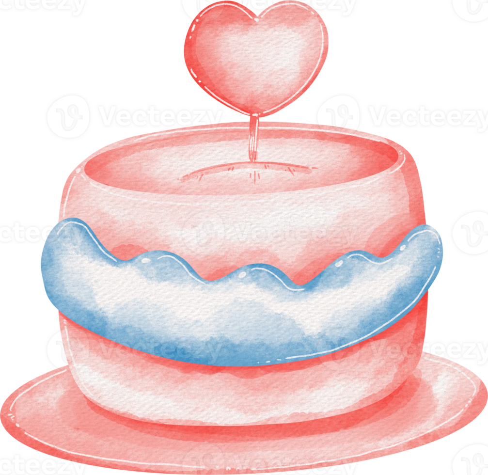 watercolor cake with a heart on top png