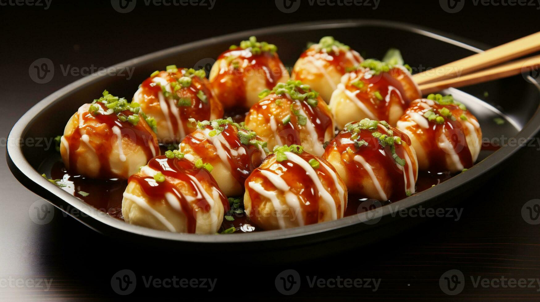 AI generated Takoyaki - Japanese fried dumplings with soy sauce photo