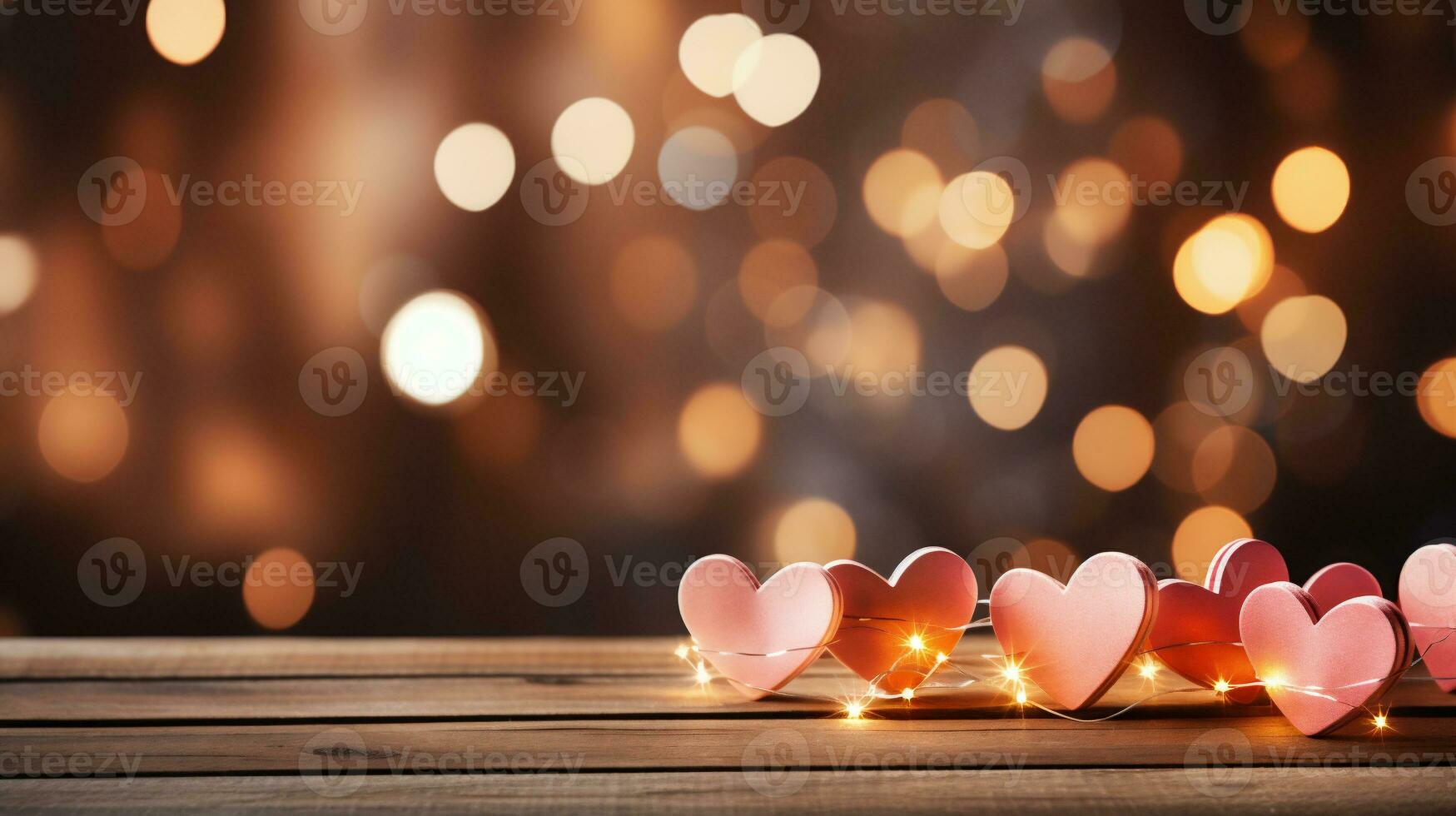 AI generated Valentine's day background with hearts and bokeh lights photo