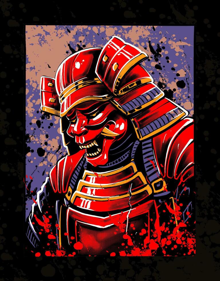 the red armour samurai illustration vector