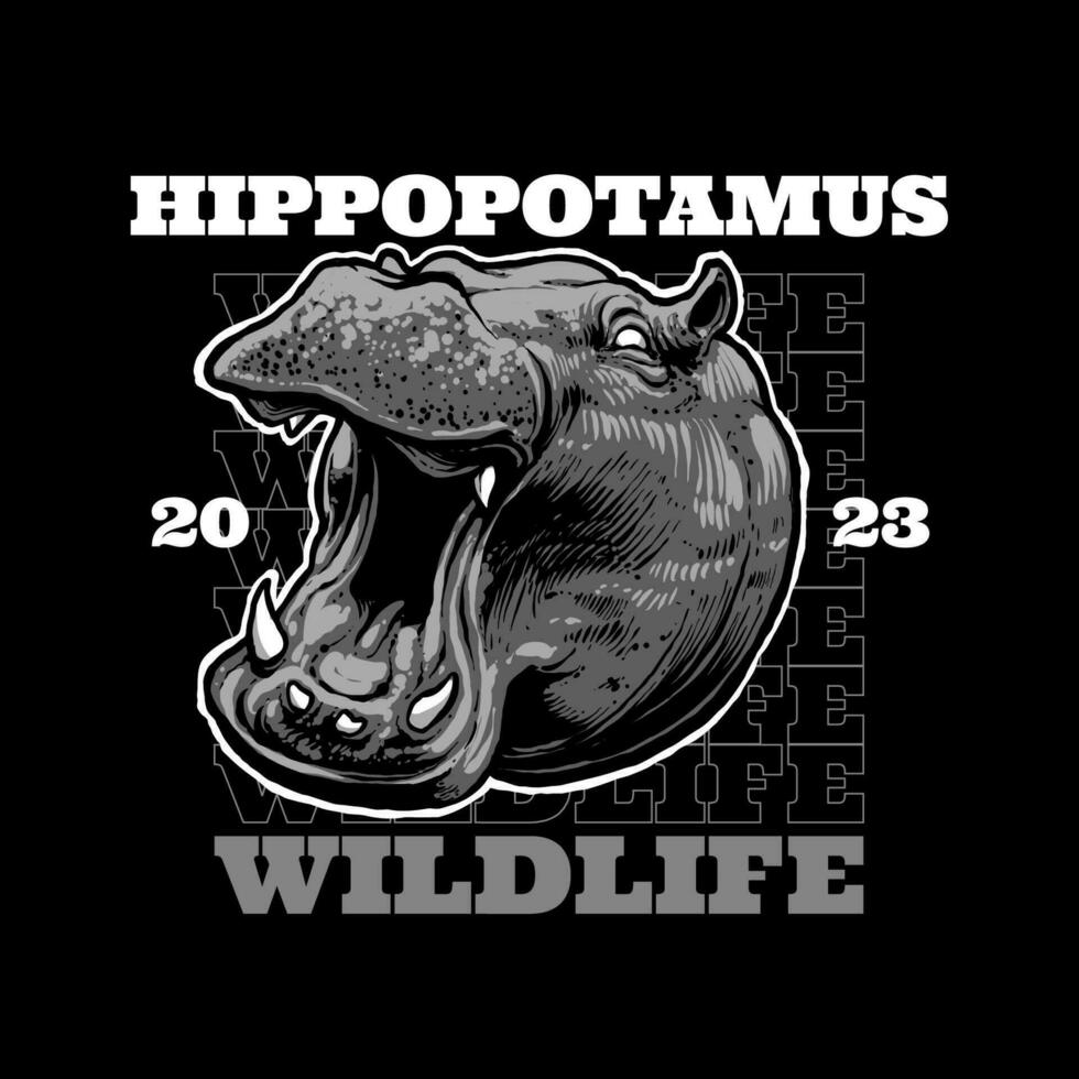 the hippopotamus head illustration with text vector