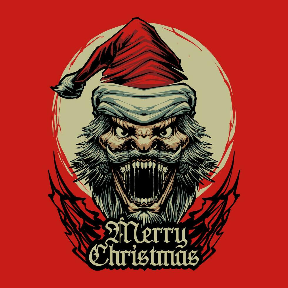 the monster santa claus head illustration vector