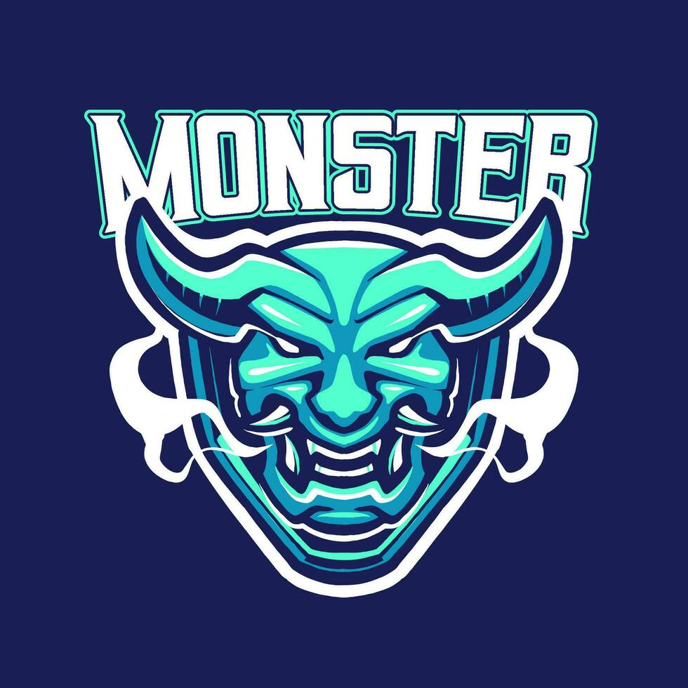 the green japanese oni mask esport logo vector