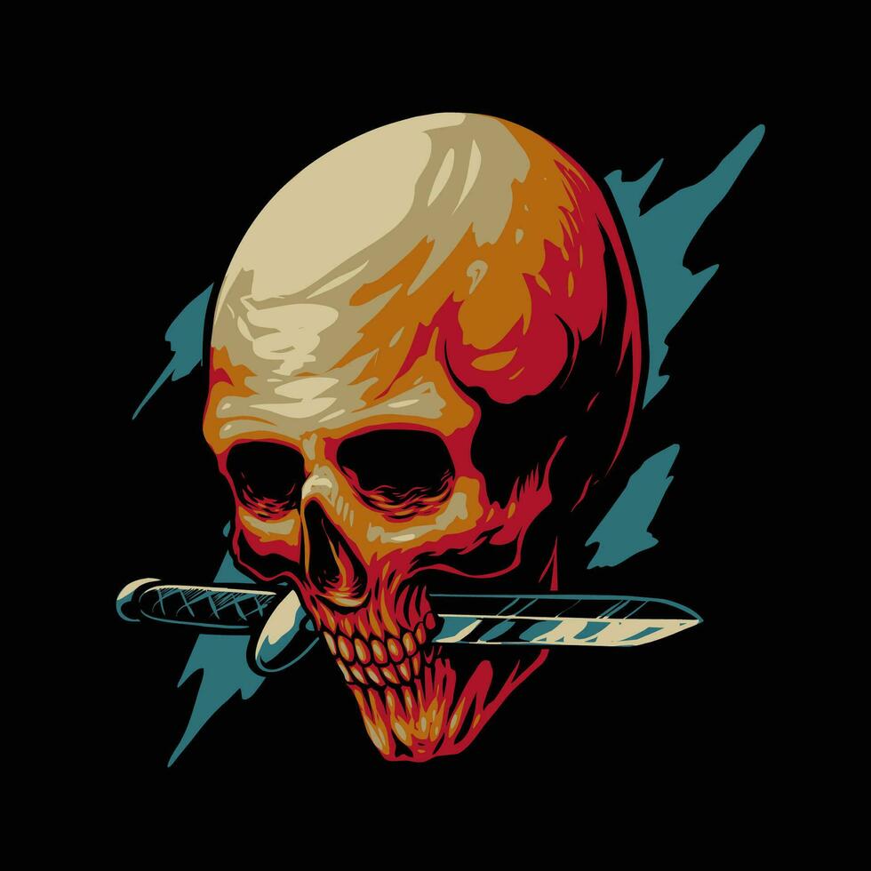 the skull head with knife illustration vector