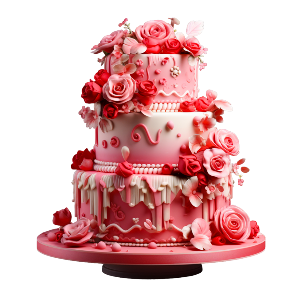 AI generated Beautiful multitiered cake decorated with flowers png