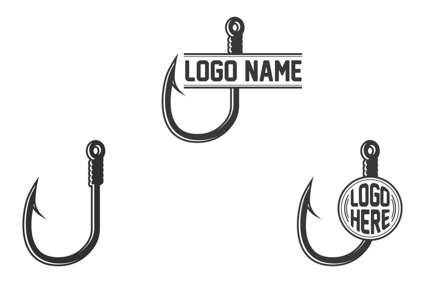 Fishing hook Monogram, Fishing Logo, Fishing Hook Logo, Fishing Hook Vector, Fishhook silhouette, Fishing Hook Set, Fishing Hook Logo, Retro Style Fishing Hooks Collection vector