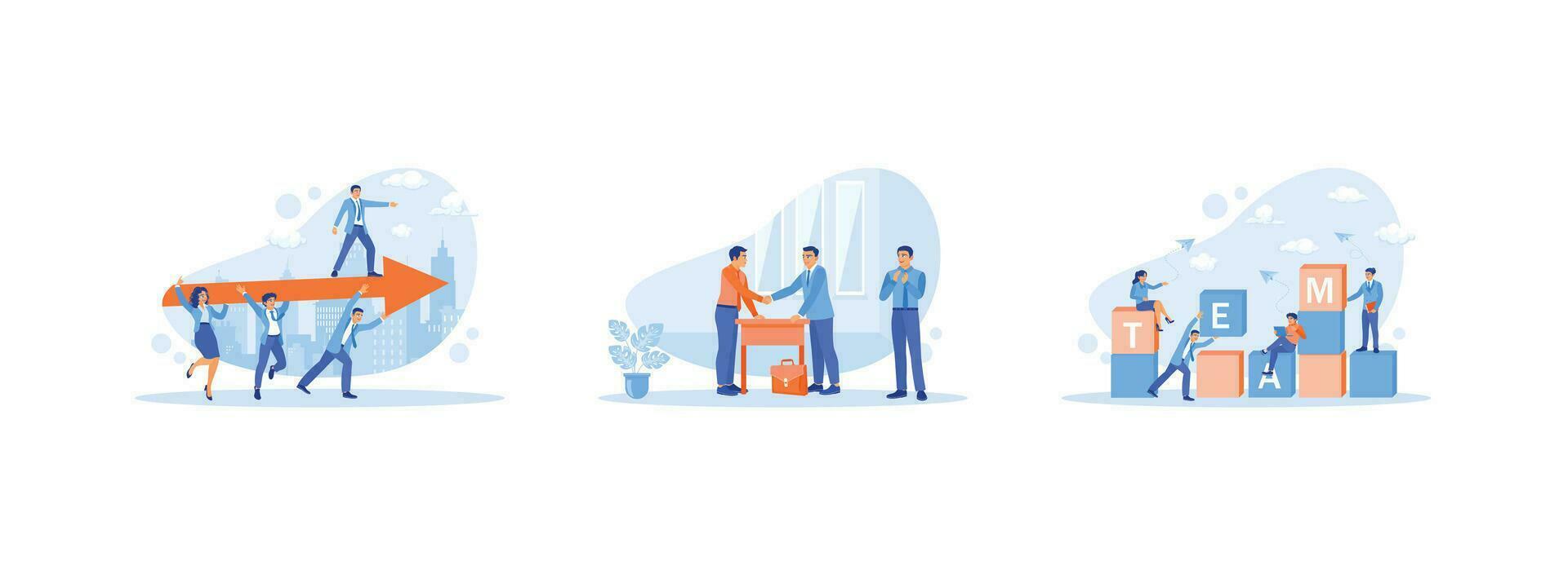 Employee Making concept. They are paving the way to success. Make a mutual agreement after successful negotiations. Arrange the letter blocks to form the word TEAM. vector